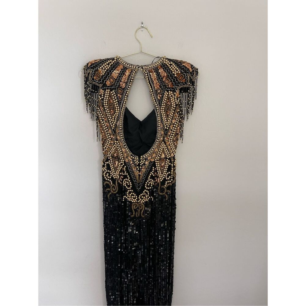 ALYCE DESIGNS 80s Silk Beaded Vintage Dress Size 4 - Picture 7 of 12
